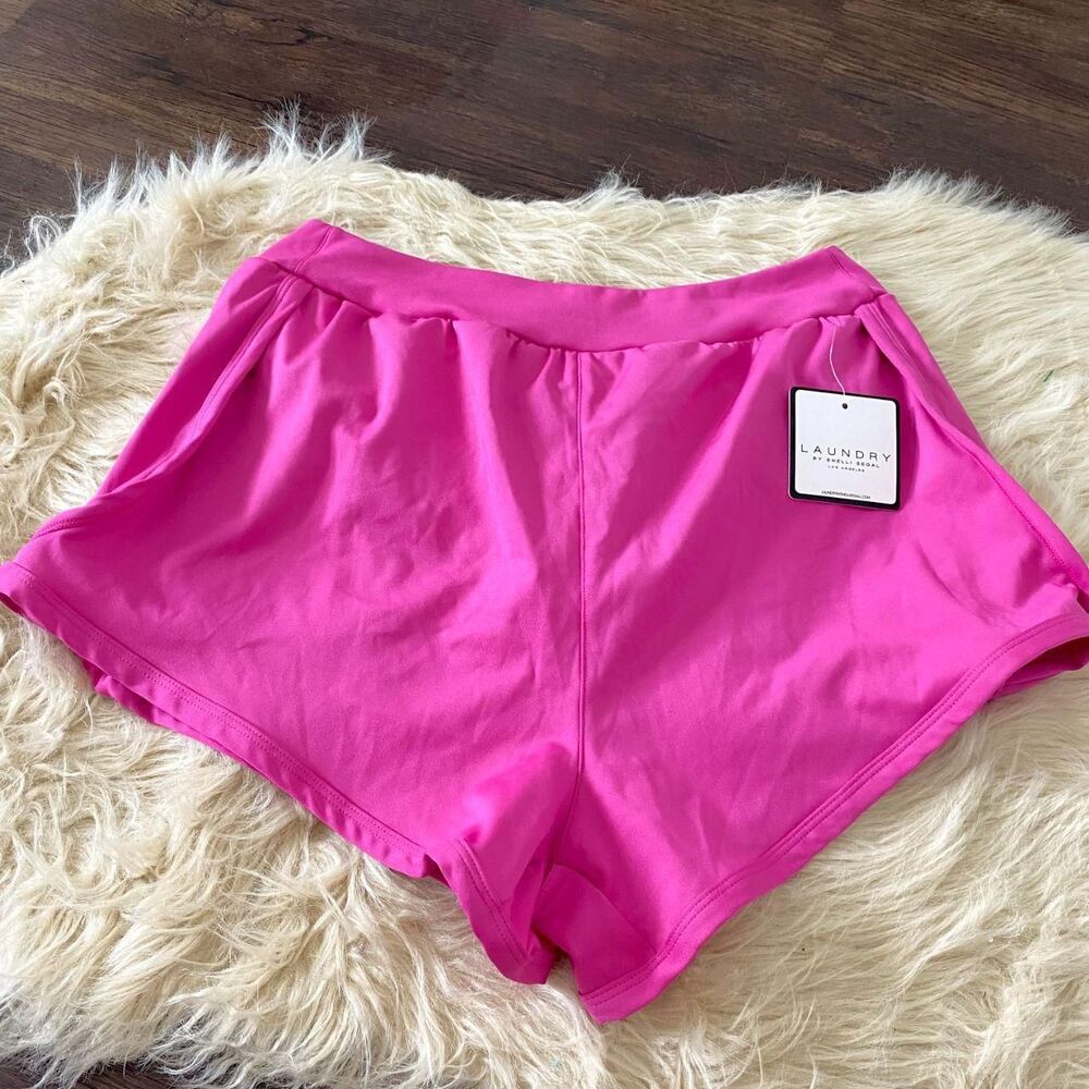 NWT Bright Pink High Rise Running Workout Shorts M Laundry by Shelli Segal - Picture 3 of 6